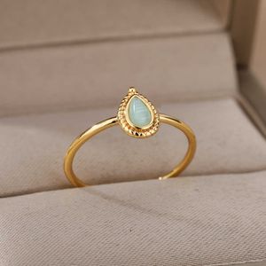 Band Rings Opal Water Drop Rings For Women Gold Color Stainless Steel Engagement Wedding Ring Female Jewelry Birthday Gift Free Shippping AA230426