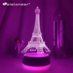 Nachtlichter Neue 3D-LED-Licht Nacht Kreative Eiffelturm Kinder Tischlampe Hologramm Illusion Schlafzimmer Wohnzimmer 7 Farben USB-LED-Lichtlampen YQ231127