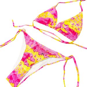 Costume da bagno bikini alla moda con stampa di lettere, costumi da bagno con fasciatura, design da donna, costume da bagno con reggiseno per vacanze estive biquini senza schienale