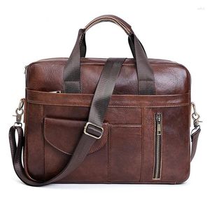 Valigette in pelle di vitello naturale Valigetta multifunzionale Borsa da uomo in vera pelle Moda casual Computer portatile da 15,6 pollici Business