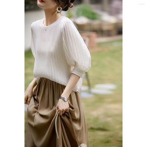 Women's Blouses Women Summer Simple Temperament Light Workplace Shirt Office Lady Loose Solid Color Pullover Silk Thin Top Female