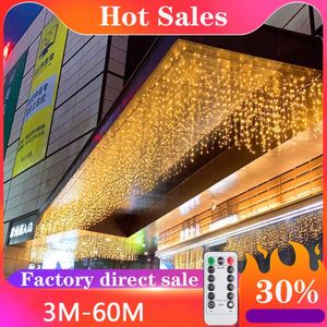 Christmas Decorations LED Fairy String Curtain Lights Outdoor Waterproof Waterfall Street Garland on the house For Patio Christmas Party Decoration 231127