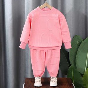 Clothing Sets Baby Casual Clothes Sets Boys Girls Warm Clothing Suit Kids Solid Top Pants 2Pcs Tracksuit Teen Fashion Sweatshirt Costume 1-14Y R231127