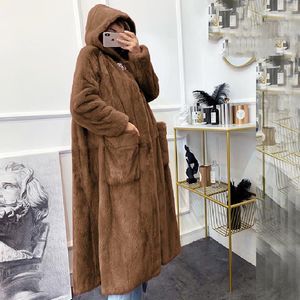 Pelliccia da donna Abbigliamento invernale Moda Casual Peluche Cappotto sintetico Donna Spessore caldo di media lunghezza con cappuccio 5XL