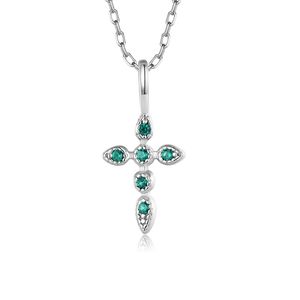 New Fashion Green Zircon Cross S925 Silver Pendant Necklace Jewelry Charm Women Faith Cross Collar Chain Necklace for Women Wedding Party Valentine's Day Gift SPC