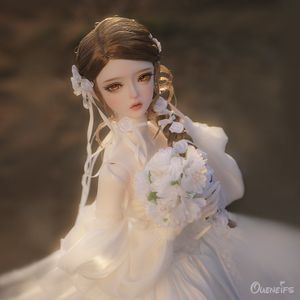 Куклы Qing Bjd 13 с сидом высокие каблуки тело белое атласное свадебное платье моделирование смолы, художественные игрушки для девочек -сказок 230427