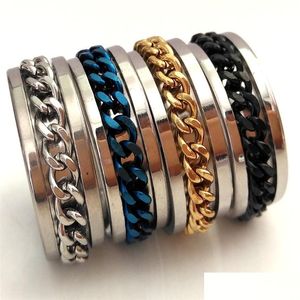 Band Rings 50Pcs Spin Chain Ring Mens Boys Cool Rock Punk 316L Stainless Steel Spinner Man Accessories Birthday Gift Xmas 4 211X Dro Dhc6S