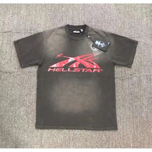 T-shirts pour hommes Hellstar T-shirt en coton Vintage Wash Gris HD Rouge Imprimer High Street 1: 1 Lâche Épaissie Couple Haut À Manches Courtes