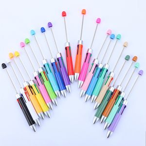 Solid Color Multi Ink Black Blue Green Red 4 Cores DIY Plastic Ball Pen Blank Bar add Focal Beads Creative Stationery Beadable Ballpoint Pen with 4 Color refills