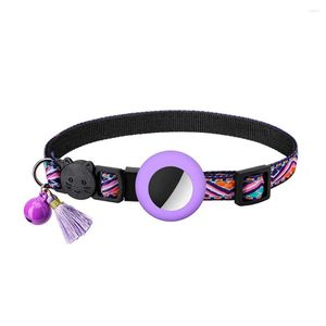 Dog Collars Cat Collar With Bell Adjustable Breakaway Kitten Collars-Safety Buckle For Air Tag Holder Case Pet Purple