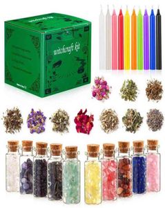 Kit de ferramentas de bruxa mágica, suprimentos de bruxaria, conjunto de velas de baunilha, pedra de cristal, flores secas, suprimentos de oração, natal, gif h5326071