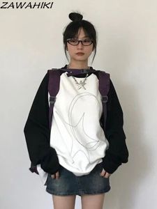 Kvinnors t-shirt japanska harajuku raglan ärm t-shirts långärmad o-hals pullover hoodies y2k estetiska kläder kvinnliga grafiska tryck tshirts 230427