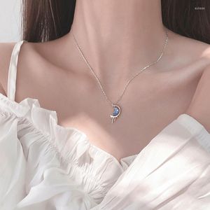 Kedjor Crystal Star Moon Semicircle Silver Color Clavicle Chain Necklace For Women Simple Dainty Trendy Jewelry Gifts SN2393