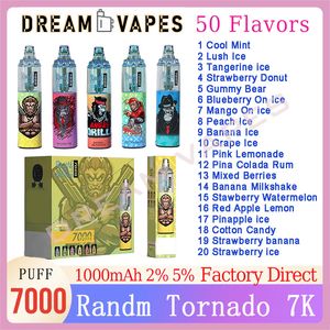 Orijinal Randm Tornado 7000 Puf Teslim Edilebilir Vape Kalem Elektronik Sigara 14ml Pod Feel Bobini 6 Parlayan Renkler Şarj Edilebilir Cihaz 50 Flavors Kit