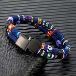 Chain MKENDN Black Stainless Steel Surfer Waterproof Rope Bracelet Men Women Handmade Woven DoubleLayer Design Beach Jewelry Gift 231124