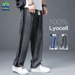 Herren Jeans Marke Kleidung Winter 100% Lyocell Stoff Männer Lose Breite Bein Hosen Kordelzug Elastische Taille Korea Hosen Große Größe 5XL 231127