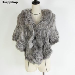 PARKAS 2023 PRAWDZIWY Rabbit Fur Poncho, dzianina futra królika Pashmina, prawdziwy królicze futra szalowe płaszcze kobiety/gorąca sprzedaż/OEM/hurtowa/detaliczna