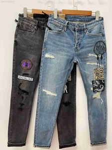 Men's Jeans European Trend Jean Man Letter Star Jean Men Embroidery Patchwork Ripped Jeans Trend Brand Motorcycle Pant Mens Skinny Jeans