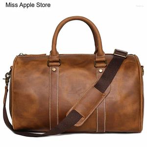 Duffel bags bolsa de viagem simples mensageiro vintage couro de couro masculino negócios de curta distância transportar bagagem de mão grande capacidade