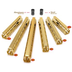 7 9 10 12 13.5 15 inch Keymod Handguard Rail Free Float Picatinny Rail Mount System in Gold Color Aluminum  Steel Barrel Nut