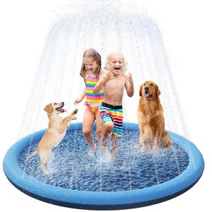 Sprutor 170*170 cm Pet Sprinkler Play Spela kylmatta Simning Pool Uppblåsbar vatten Spray Pad Matt Tub Summer Cool Dog Bathtub för hundar