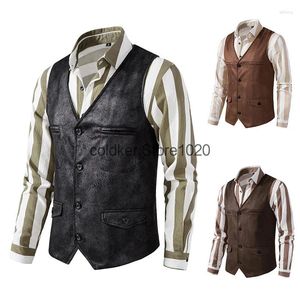 Coletes masculinos West Cowboy Colete Masculino Medieval Retro para Homens Preto Khaki Dark Brown Groomsmen