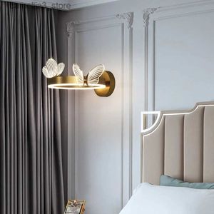 Wall Lamps Nordic Transparent Butterfly Lights Ring Decor Wall Lamp for Living Room Bedroom Corridor Kitchen Cafe Bedside Staircase Lamps Q231127