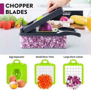 New Lmetjma Vegetable Chopper Professional Mandoline Slicer Onion Chopper Slicer مع 8 شفرات وسلة مرشح KC0451