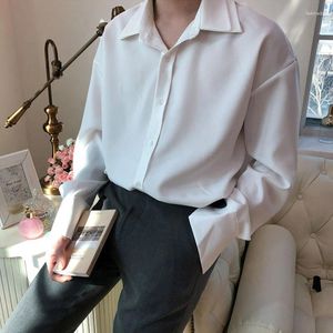 Men's Casual Shirts Double Collar Long Sleeve Shirt Men White Vintage Wine Red Korean Comfortable Blouse Loose Lapel