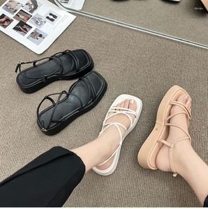 Sandals Summer Women Fashion Narrow Band Gladiator Shoes Female Platform Flats Elegant Ladies Open Toe Dress Heels