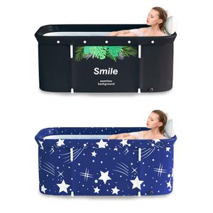 Bathtubs Portable Folding Bathtub Set Foldable Soaking Bathing Tub 120x55x50cm Adult Bathtub Bath Barrel Beauty Spa Household Large Tub