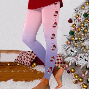 Leggings da donna Bicchiere da vino laterale stampato per allenamento da donna Pantaloni da yoga a blocchi di colore con stampa natalizia morbidi ed elastici