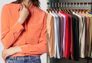 34 colori Primavera Estate Equipaggiamento Camicetta di seta Camicia a maniche lunghe Collo con risvolto Doppie tasche Top monopetto Camicie H3F27ASZSWJFS