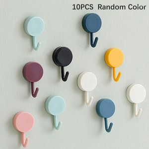 Hooks 10Pcs Self-adhesive Wall Hook Strong Bathroom Door Kitchen Towel Home Storage Accessories No Trace