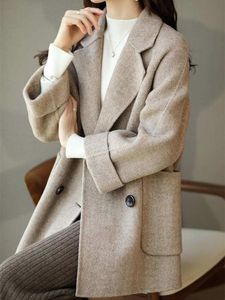 Blends JMPRS Winter Frauen Faux Wolle Jacken Mode Zweireiher Koreanische Dünne Büro Damen Mäntel Dicke Rosa Weibliche Lange Kleidung