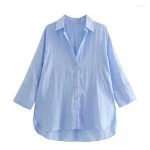 Bluzki kobiet 2023 Kobiety vintage solidne ponadwymiarowe asymetryczna bluzka na hem lnianą koszulę