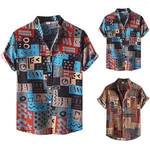 Men's T Shirts Collar Cotton Spring And Stand-up Short-Sleeved Printed Men's Men Short Sleeve Button Shirt