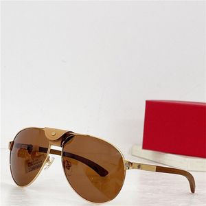 New fashion design pilot sunglasses 8200866 metal frame with small leather buckle decoration wooden temples simple style outdoor UV400 protection glasses