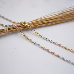 Chains 18K Solid Gold Anchor Chain Women Necklace 17" Pure 18KT Multi-tone 2.8mmW 3.5-3.7g Gift For Fine Jewelry