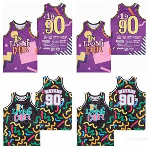 In Living Color Basketball 90 Wayans Movie Jerseys TV Series 1990 Retro Pullover College Breseable Hiphop Purple Black University Stitchチーム優秀