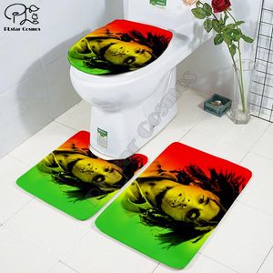 Organization Cartoon funny Reggae Bob Marley 3D printed Bathroom Pedestal Rug Lid Toilet Cover Bath Mat Set drop shipping style3