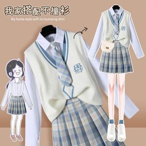 Kleid Japan JK Uniform Anzüge Pullover Weste + Frauen Herbst Winter Preppy Strick Hemd + plissierter Rock Kawaii Sets