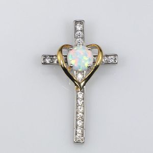 Collane con ciondolo JLP2319 Collana con croce a forma di cuore in opale di fuoco con zirconi dal design originale, gioielli da donna