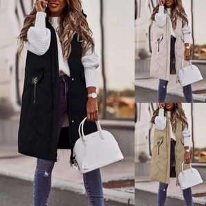 Gilet da donna Gilet trapuntato Autunno e inverno Con cappuccio Casual Senza maniche Semplice Piumino in cotone Tinta unita Capispalla taglie forti