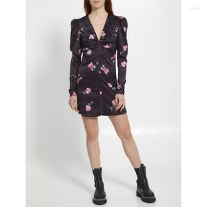 Abiti casual Abito corto da donna con scollo a V romantico con stampa di fiori rosa