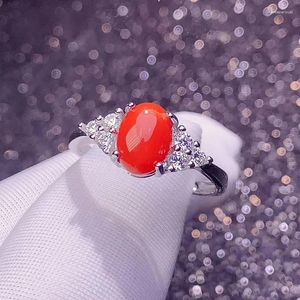 Cluster Rings Colife Jewelry Natural Red Coral Ring 5mm 7mm Precious Silver Fashion Gemstone Real