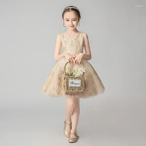 Abiti da ragazza Abito da fiore in tulle dorato con paillettes Abito da battesimo per bambini per matrimoni per feste Abiti da principessa per ragazze