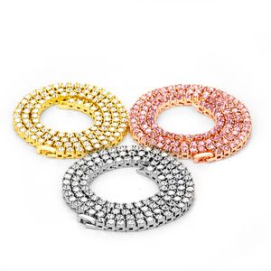 Łańcuchy tenisowe 3/4/5 mm, luksusowe losowane naszyjniki z pojedynczych rzędów, różowe złoto srebrne różowe kobiety mężczyźni moda okrągłe diamentowy krinki bioder biżuterii Bransoletka bransoletka
