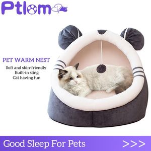 Mats Warm Cat Bed Cute Cat House Foldable Kitten Cushion Winter Pet Enclosed Sleep Tent Soft Cat Nest Cave Washable Dog Basket Mat