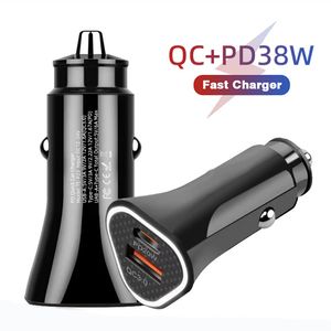 38 W TE-P23 Podwójne porty QC3.0 USB ładowarka samochodowa Szybka ładowanie stabilne wyjście o mocy 20W PD ładowarki adapter do smartfonów iPhone Huawei